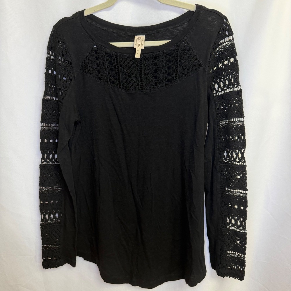 XCVI Womens‎ Black Lace Sleeve Knit Top Large Cotton Grunge Boho Whimsygoth Goth